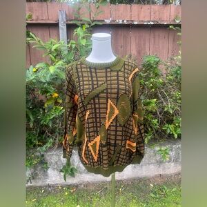 Vintage Orange & Green Knit Sweater Helen Sue